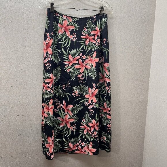 90s VTG Charter Club Black Floral Hibiscus Whimsigoth Tropical Maxi Skirt SZ 10P - Picture 1 of 7